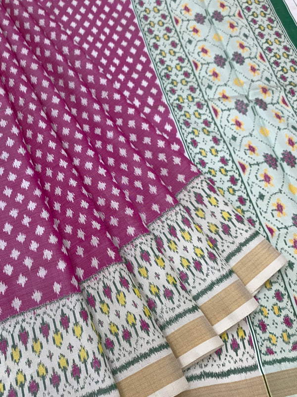 Vibrant Magenta & Cream Rajkot Patola Silk Saree