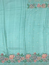 Pastel Aqua Tussar Silk Saree with Vintage Floral Embroidery