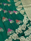 Forest Green Tussore Georgette Saree with Fan Embroidered Bootis & Geometric Zari Border