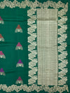 Forest Green Tussore Georgette Saree with Fan Embroidered Bootis & Geometric Zari Border