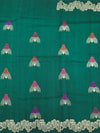 Forest Green Tussore Georgette Saree with Fan Embroidered Bootis & Geometric Zari Border