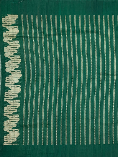 Forest Green Tussore Georgette Saree with Fan Embroidered Bootis & Geometric Zari Border
