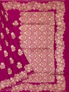 Rani Pink Tussore Georgette Saree with Gold Zari Floral Brocade & Pinstriped Blouse