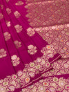 Rani Pink Tussore Georgette Saree with Gold Zari Floral Brocade & Pinstriped Blouse
