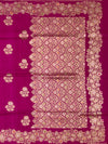 Rani Pink Tussore Georgette Saree with Gold Zari Floral Brocade & Pinstriped Blouse