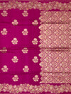 Rani Pink Tussore Georgette Saree with Gold Zari Floral Brocade & Pinstriped Blouse