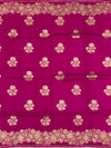 Rani Pink Tussore Georgette Saree with Gold Zari Floral Brocade & Pinstriped Blouse