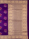 Regal Deep Purple Tussore Georgette Saree with Floral Embroidery & Gold Zari Rose Border