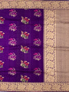 Regal Deep Purple Tussore Georgette Saree with Floral Embroidery & Gold Zari Rose Border