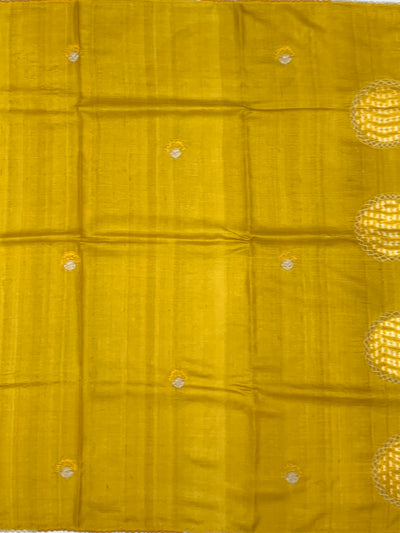 Golden Mustard Tussore Silk Saree with Statement Circular Cutwork & Embroidered Blouse