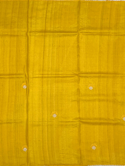 Golden Mustard Tussore Silk Saree with Statement Circular Cutwork & Embroidered Blouse