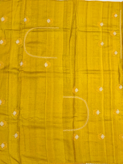 Golden Mustard Tussore Silk Saree with Statement Circular Cutwork & Embroidered Blouse