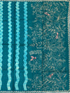 Deep Teal Tussore Silk Saree with Botanical Threadwork & Wavy Accents