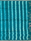 Deep Teal Tussore Silk Saree with Botanical Threadwork & Wavy Accents
