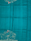 Deep Teal Tussore Silk Saree with Botanical Threadwork & Wavy Accents