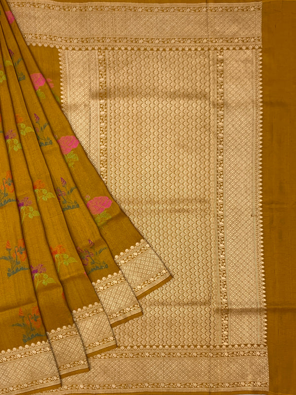 Mustard Yellow Tussore Georgette Saree