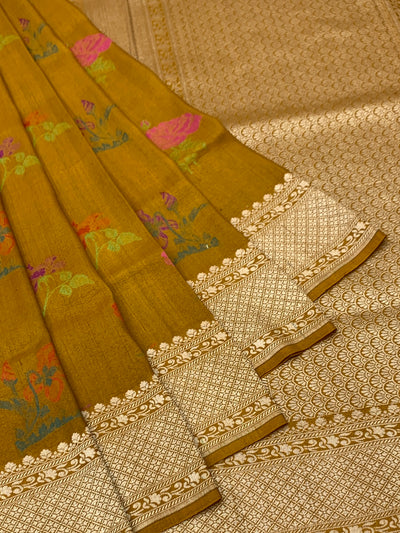 Mustard Yellow Tussore Georgette Saree