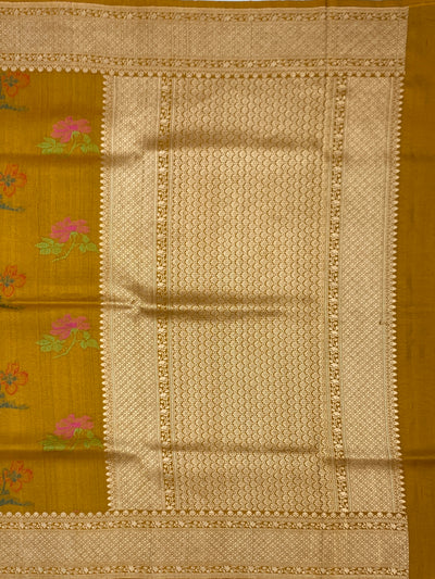 Mustard Yellow Tussore Georgette Saree