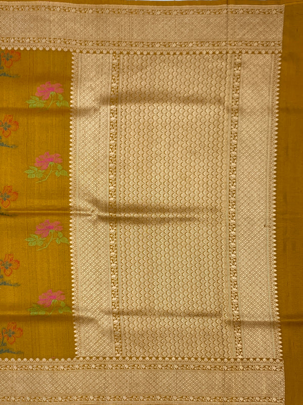 Mustard Yellow Tussore Georgette Saree