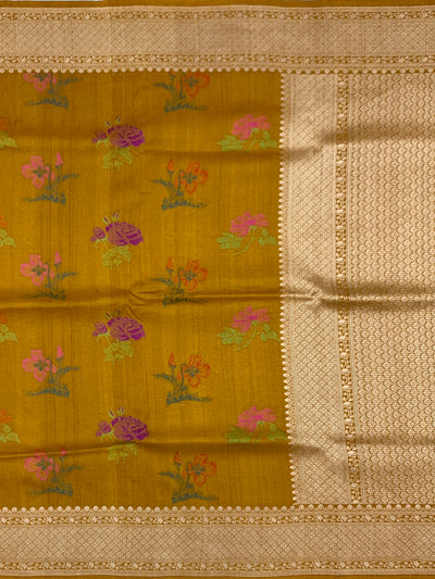 Mustard Yellow Tussore Georgette Saree