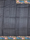Charcoal Black Tussore Silk Saree with Vibrant Peacock & Rose Embroidery