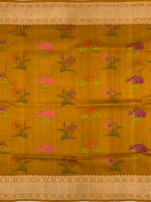 Mustard Yellow Tussore Georgette Saree