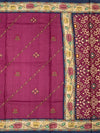 Deep Magenta Tussore Silk Saree with Floral Embroidery & Patola-Inspired Pallu