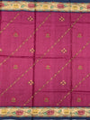 Deep Magenta Tussore Silk Saree with Floral Embroidery & Patola-Inspired Pallu