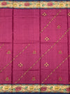 Deep Magenta Tussore Silk Saree with Floral Embroidery & Patola-Inspired Pallu