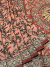 Brick Red Tussore Silk Saree with Kalamkari Peacock Mandala & Mirror Embroidery