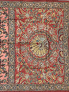 Brick Red Tussore Silk Saree with Kalamkari Peacock Mandala & Mirror Embroidery