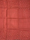 Brick Red Tussore Silk Saree with Kalamkari Peacock Mandala & Mirror Embroidery