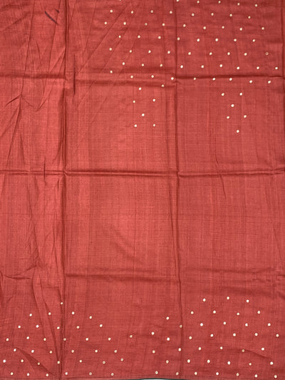 Brick Red Tussore Silk Saree with Kalamkari Peacock Mandala & Mirror Embroidery