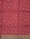 Wine Red Tussore Silk Saree with Large Floral Prints & Woven Striped Pallu